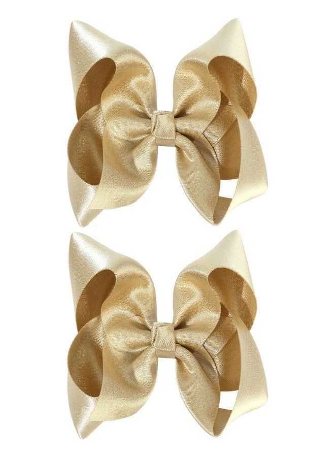 OAOLEER 2PCS 4.5inch Hair Bows for Girls, Gold Sparkling Satin Alligator Clips Sparkling Ribbon Bow Hair Accessories for Girls Infants Toddlers Kids Teens Children (Gold) - Image 1